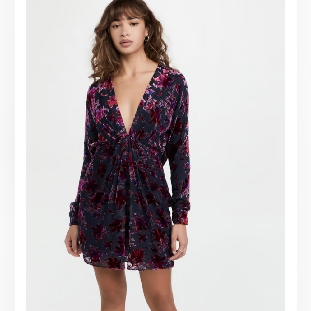 rag & bone Navy Velvet Floral Mini Dress with Pink and Burgundy Accents